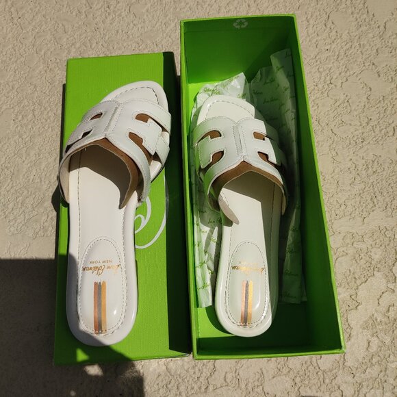 Sam Edelman Bay White Patent Flat Sandals Slides US6 Limited Edition MSRP $99 - Picture 9 of 12